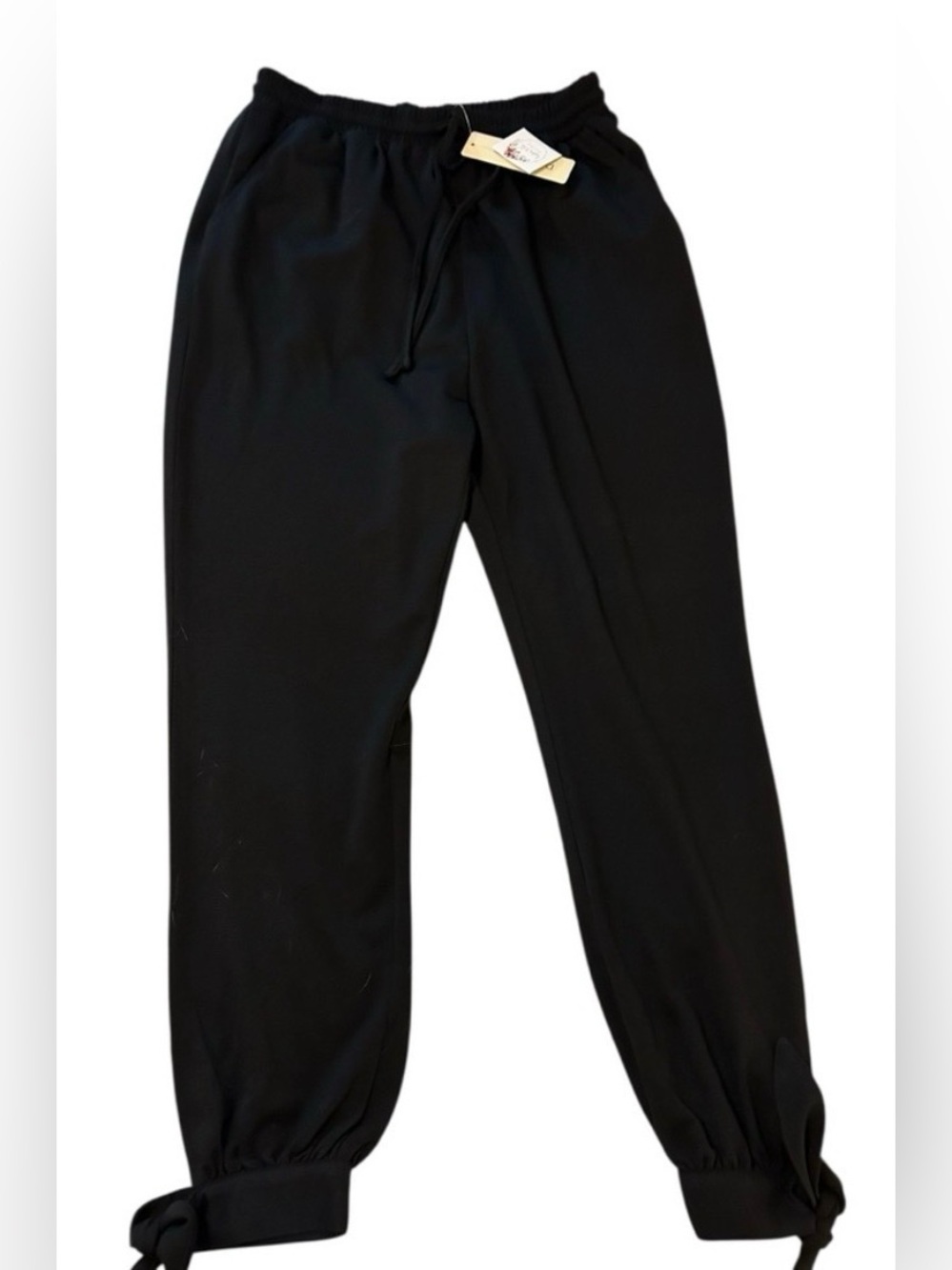 Doe & Rae Black Joggers Elastic Waist w/Drawstring Band Bow at Ankles Small NWT.